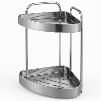 Etajeră de colț pentru baie, 2 niveluri, metal cromat, montaj pe perete JA3904