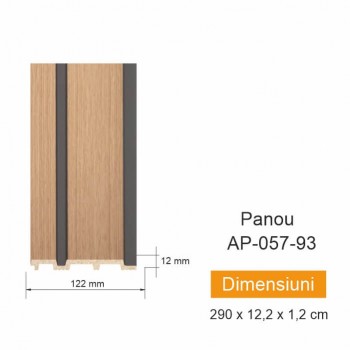 Panou de perete decorativ DECOLUX AP 057-93, duropolimer HDPS, 2900x122x12 mm, montaj pe adeziv