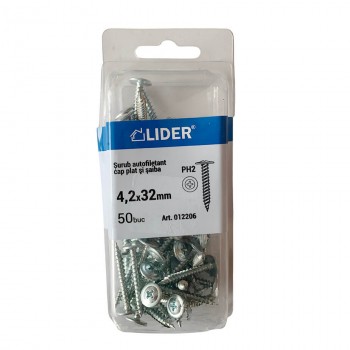 Șurub cu cap plat și șaibă Lider 4.2x32 mm zincat 50 bucăți (Art. 012206)