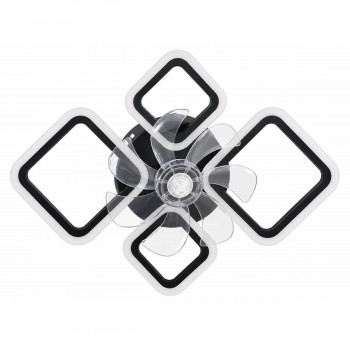 Lustră LED de tavan cu ventilator, 4 pătrate, neagră, 127-008-2+2 BK