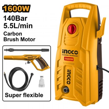 Mașină de spălat cu presiune INGCO HPWR16008, 1600 W, 140 bar, 5,5 l/min, furtun 5 m