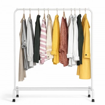 Стойка для одежды напольная на колесах 110х41х150 см, металлическая, белая, 1 перекладина RKJ112W