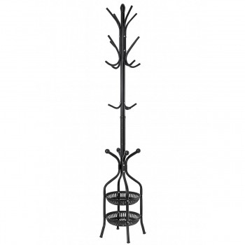 Cuier de podea din metal pentru haine cu suport de umbrele, negru MLS2089-2