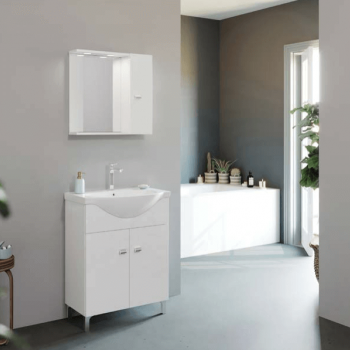 Тумба с раковиной Savini Due Smart 65 + зеркало со шкафом 809+199LED