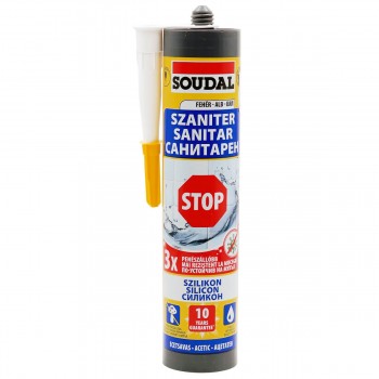 Герметик силиконовый санитарный Soudal Stop белый для ванной и кухни 280 мл