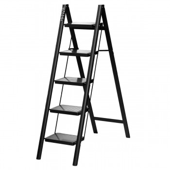 Scară metalică pliabilă, 5 trepte, neagră, cu platformă UD304