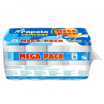 Hârtie igienică Papela Comfort Mega Pack 3 straturi, 16 role, albă, 100% celuloză