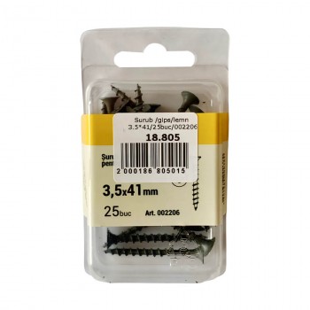 Șurub pentru lemn și gips-carton Lider 3.5x41 mm 25 bucăți (Art. 002206)