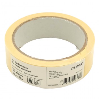 Bandă de mascare Lider 30 mm x 25 m galbenă (Art. 810046)
