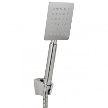 Set de duș Mat|eco Inox Cubo MZ1002, pară pătrată, suport + furtun, oțel inoxidabil, nichel periat