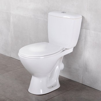 Vas WC compact Cersanit Mito Koral Pro 355x685 mm, alimentare inferioară, evacuare orizontală, capac PP