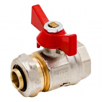 Robinet cu sferă (bilă) din alamă cu strângere 20 mm x 3/4 Filet intern (mm) fluture 1013