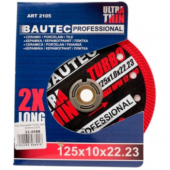 Disc diamantat subțire turbo BAUTEC ULTRA THIN TURBO 125x1.0x22.23 mm pentru tăiere ceramică și gresie porțelanată (Art. 2105)