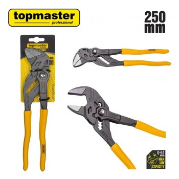 Клещи-ключ переставные Topmaster 250 мм, захват до 51 мм, гладкие губки (Арт. 210136)