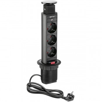 Prelungitor încastrat vertical GTV D-60 mm, 3 prize SCHUKO, negru, AE-BPW3S60-20