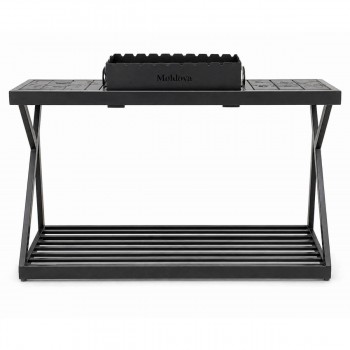 Grătar staționar GRAV-METIT 141x49x85 cm cu 2 mese, cuvă pentru jăratic 60x35 cm, metal, negru