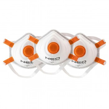 Mască respiratorie antipraf NEO Tools 97-322, FFP3 NR, cu supapă de expirare, set 3 buc.