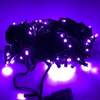 Гирлянда светодиодная нить 100 LED лампочек, фиолетовый, чёрный провод