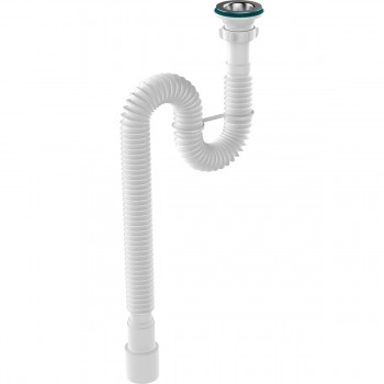 Сифон гофрированный удлиненный для раковины (умывальника) Aquant F213-55-MR, 1 1/4" х 40/50 мм, длина до 1270 мм, решетка из нержавеющей стали 63 мм, без перелива
