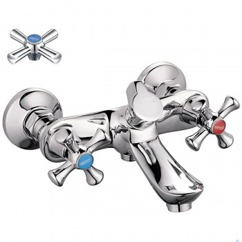 Смеситель для ванны Zerix ZOM-A722 настенный двухвентильный, короткий излив 10 см, хром, душевой комплект 1.5 м