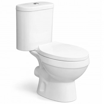 Vas WC compact FARO pe podea, alb, alimentare inferioară, capac microlift Soft Close