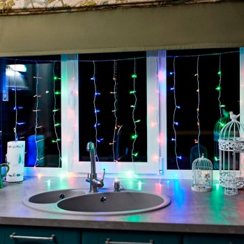 Гирлянда светодиодная Neon-Night занавес 1.5 х 1 м, прозрачный ПВХ, 96 лампочек LED, мультиколор IP20 235-029