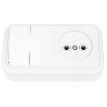 Bloc de întrerupător cu priză două butoane BYLECTRICA Pralesca alb 2V-RC-523