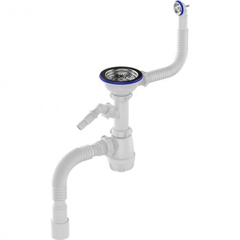 Sifon pentru chiuvetă Aquant 3 1/2" x 40 mm cu revărsare rotundă cu ieșire pentru mașina de spălat cu conductă flexibilă 40x40/50 mm (B0140-20-MR)