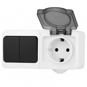 Bloc de întrerupător cu priză cu două butoane 1000kW SELENA AQUA 16A, 250 V, alb KW-0206-0705