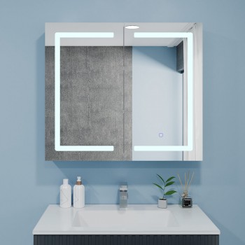 Зеркальный шкаф с подсветкой Bayro Optima LED touch 800х700 мм, белый матовый