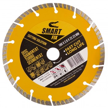 Disc diamantat Smart Fix Turbo segmentat 180x2.6x22.23 mm pentru beton, cărămidă, gresie și granit