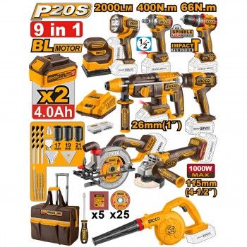 nabor-akkumuljatornykh-instrumentov-ingco-industrial-cosli250381-9-sht-besshhetochnye-20-v-2kh4-0-ach-zarjadnoe-ustrojjstvo