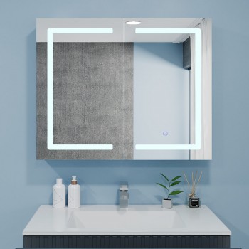 Dulap cu oglindă Bayro Optima LED Touch 1000x700 mm, cu iluminare, cu senzor, alb