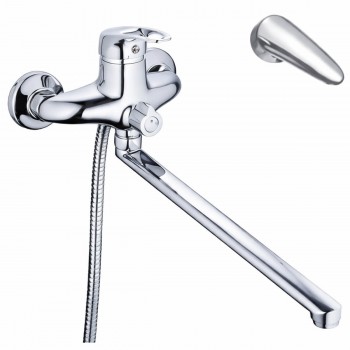 Baterie pentru cadă și duș Cron monocomandă, pipă lungă pivotantă, cu montare pe perete, crom (Art. 1027)