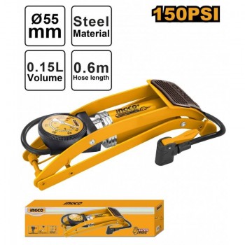 Pompă auto de picior INGCO MPP5511, cilindru din oțel 55 x 120 mm, până la 10 bar (120 PSI), furtun 60 cm