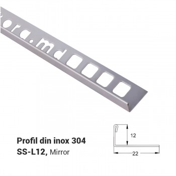 Profil pentru gresie din oțel inoxidabil DEKORA SS-L12, de tip L, AISI 304, 12 mm, 2.5 m, mirror