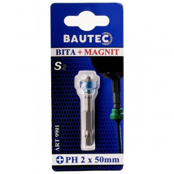 Бита BAUTEC PH2 x 50 мм с ограничителем и магнитом, сталь S2 (Арт. 9901)
