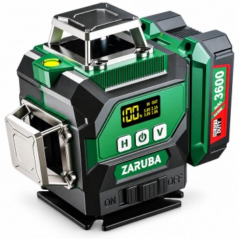 Лазерный уровень ZARUBA ZB-1214, 4D, 16 линий, зелёный луч, 2 аккумулятора по 3,6 Ач