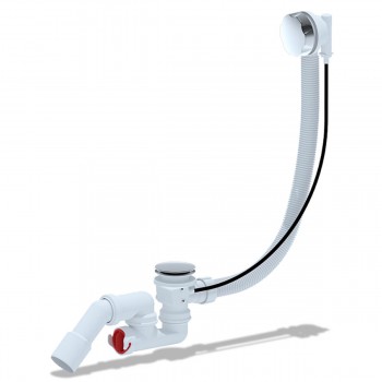 Сифон для ванны с переливом полуавтомат АНИ Пласт EM321, регулируемый сифон, 40х50 мм, 45°, трос 580 мм, хром