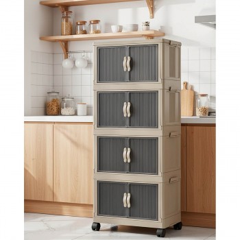 Складной шкаф-органайзер на колесах LAVINE 54х31,7х127 см, бежевый, с дверцами LN-3003-13