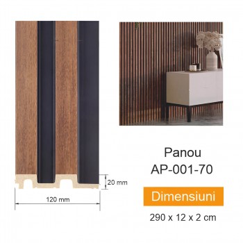 Panou de perete din HDPS DECOLUX АP 001-70 Nuc cu grafit, 2900x120 mm, 20 mm