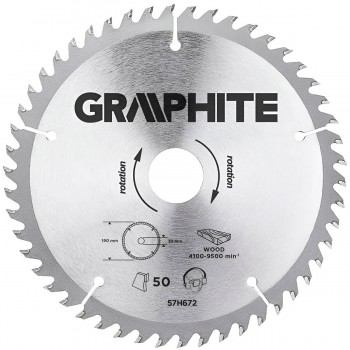 Диск пильный по дереву Graphite 57H672 190х30 мм, 50 зубьев YG6A