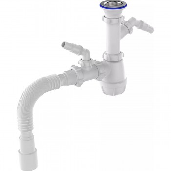 Sifon pentru bucătărie Aquant 1 1/2" x 40 mm cu două prelevări și conductă flexibilă 40 x 40/50 mm B3015-25-MR
