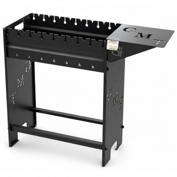 Mangal pliabil GRAV-METIT din oțel 3 mm, 60x30x80 cm, cu poliță laterală 31x30 cm, pentru frigărui