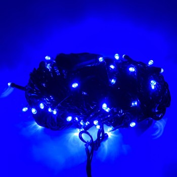 Гирлянда светодиодная 100 LED лампочек, синий свет, черный провод, 8 режимов, 220 В