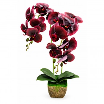 Orhidee artificială bordo DYP6000/38, 55 cm, în ghiveci, floare decorativă pentru interior