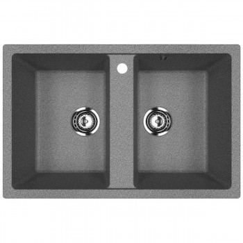 Chiuvetă bucătărie Ulgran U-608-309 încastrată 770x500x210 mm, din marmură artificială, 2 cuve, gri închis