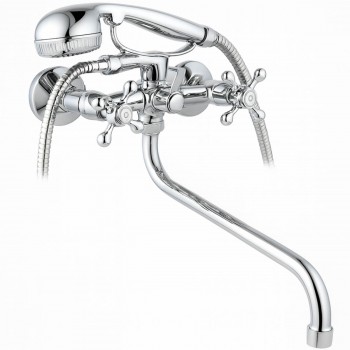 Смеситель для ванны и душа Rosinka настенный, двухвентильный, хром, излив 35 см 125-1095