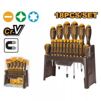 Set șurubelnițe și de precizie, 18 piese, vârfuri magnetice, oțel Cr-V, INGCO HKSD1828