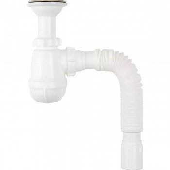 Сифон для умывальника, раковины Aquant 1 1/4" х 40 мм, с удлиненной горловиной, металлической решеткой и гибкой трубой 40 х 50 мм S2010-35-MR